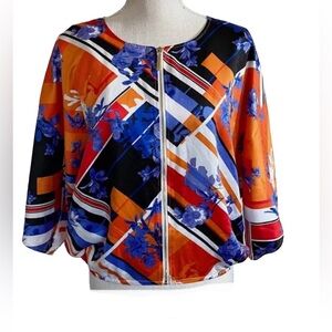 Women’s Marc New York Orange Blue White Zip Up Blouse Size Medium